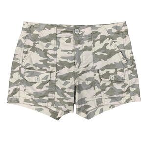 Level 99 Camo Shorts Womens 27 Linen Blend Stretch Cargo Pockets Mid Rise Chino
